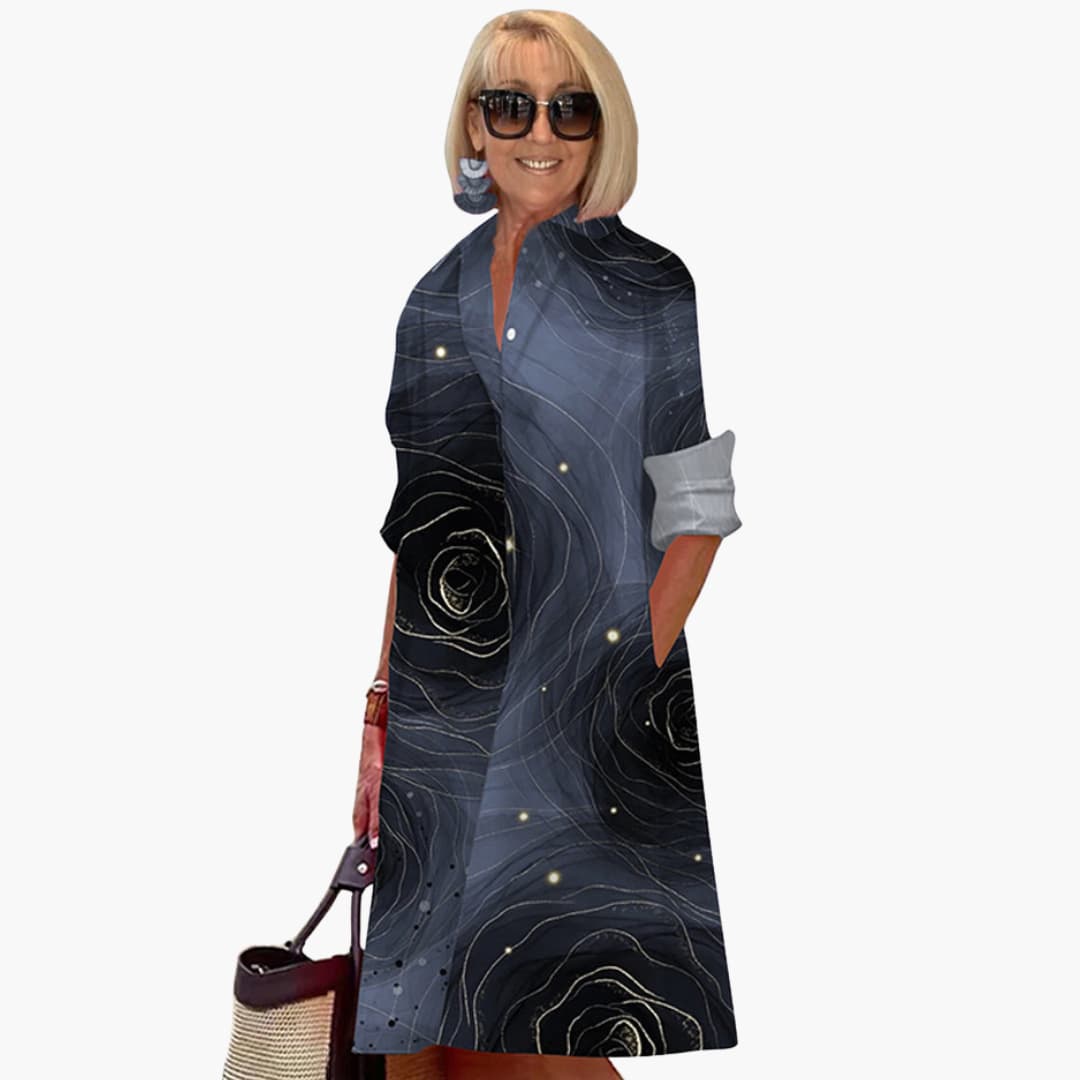 MW | Damen Midikleid mit langen Ärmeln und Hemdkragen