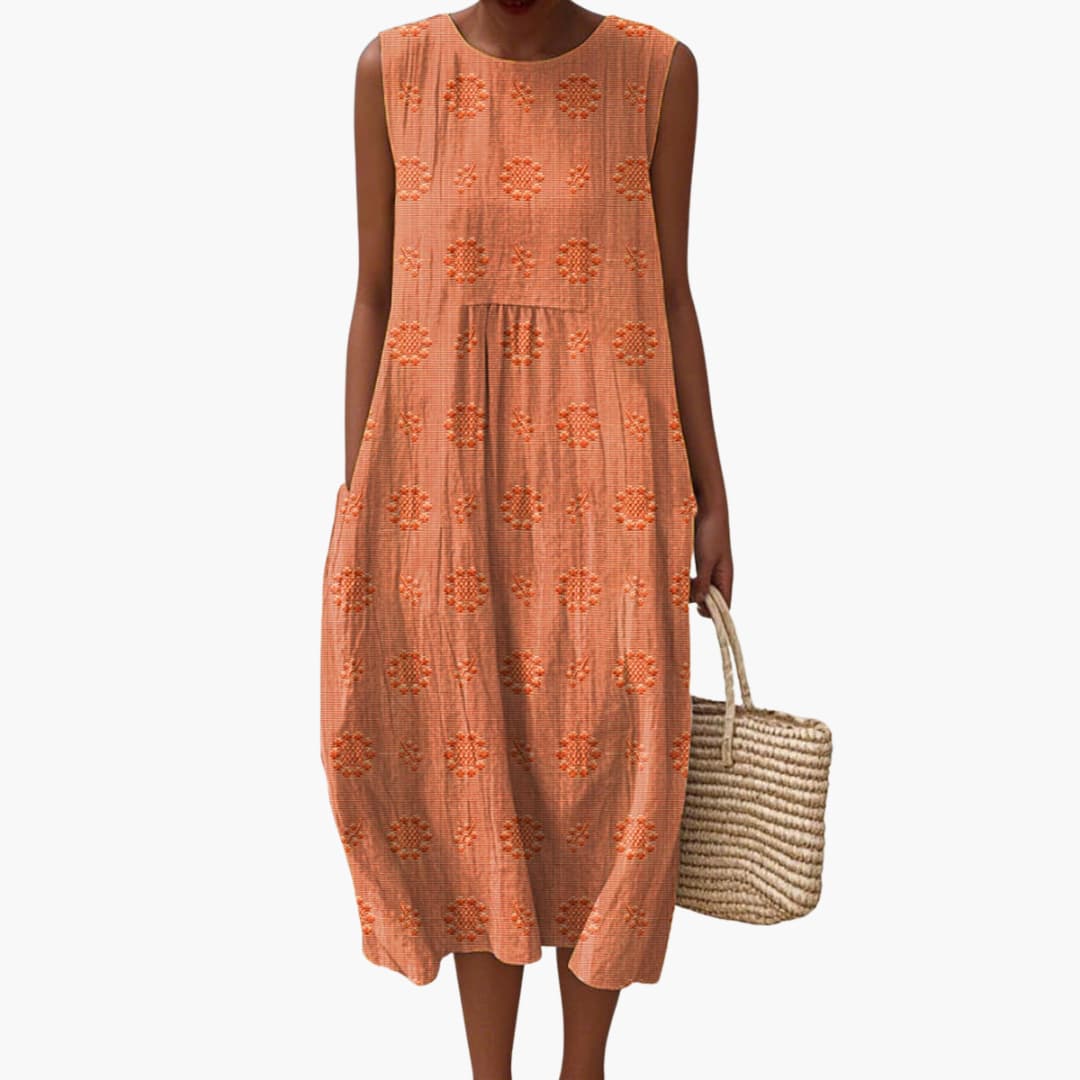 MW | Women's ärmelloses Sommer-Midikleid mit Seitentaschen