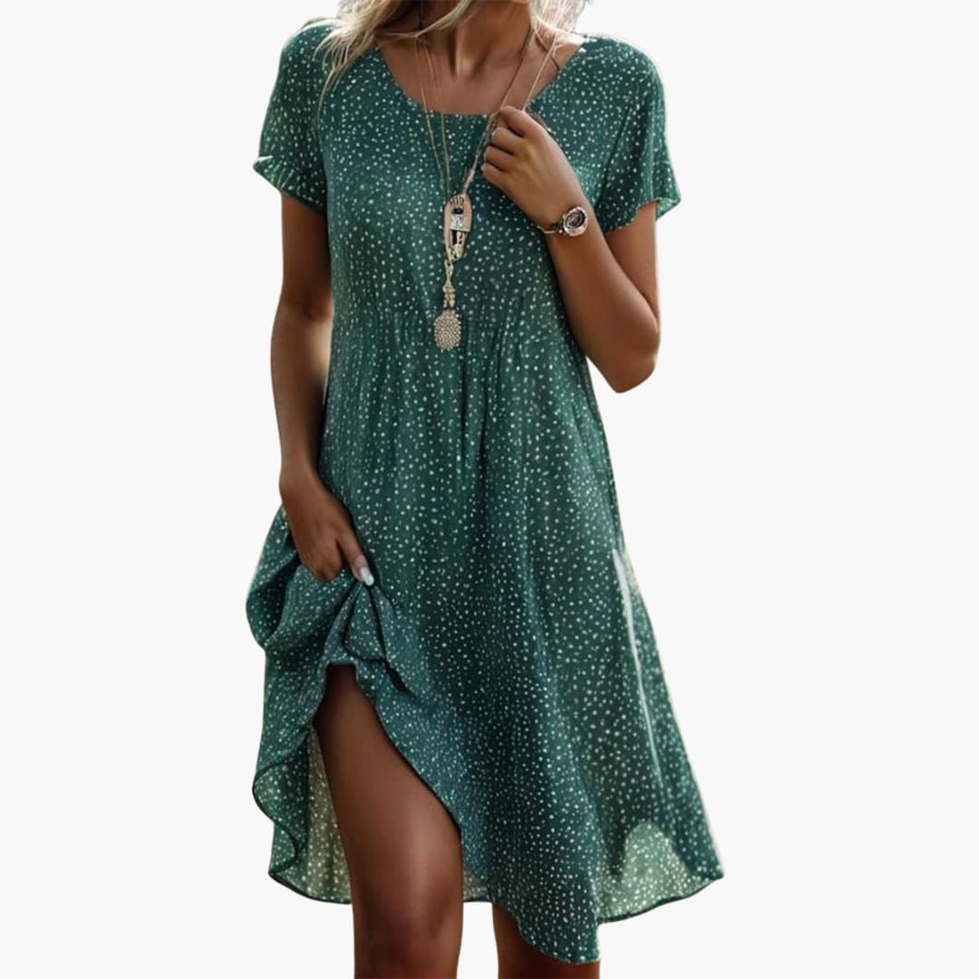 MW | Damen Boho Midikleid mit Taschen und kurzen Ärmeln