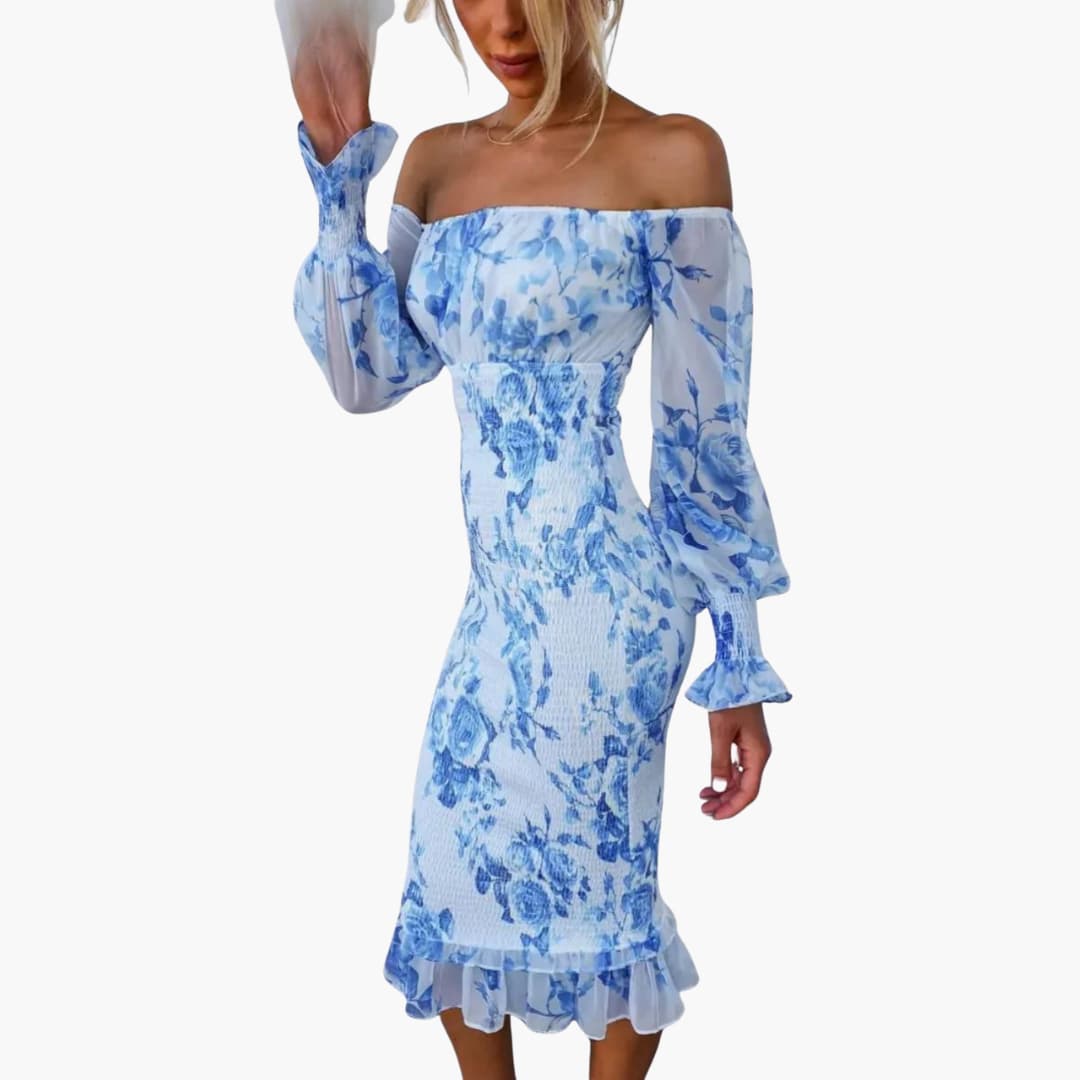 MW | Sommerliches Midikleid für Damen mit Blumendruck und transparenten Ärmeln