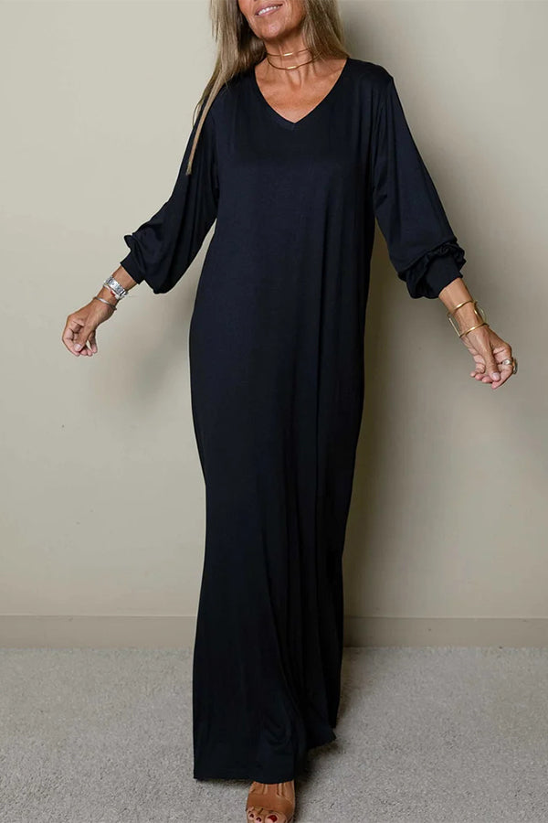 MW | Damen Lässiges Maxikleid mit V-Ausschnitt