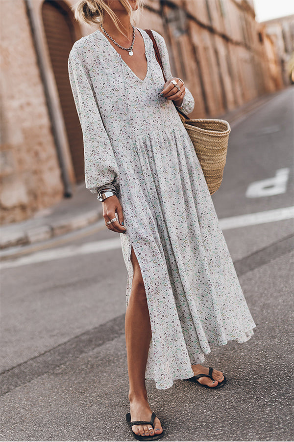 MW | Multicolor Floral V-Ausschnitt Schlitze Maxikleid