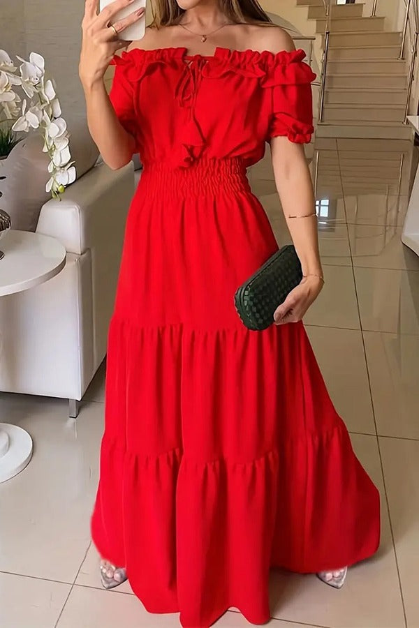 MW | Admit Your Feelings Schulterfreies Maxikleid mit gesmokter Taille