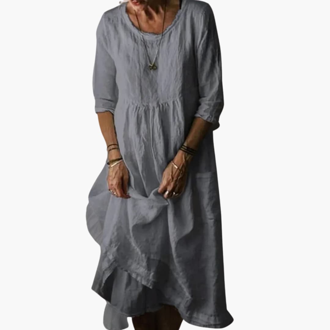 MW | Damen Sommer Midikleid mit 3/4 Ärmeln und Falten