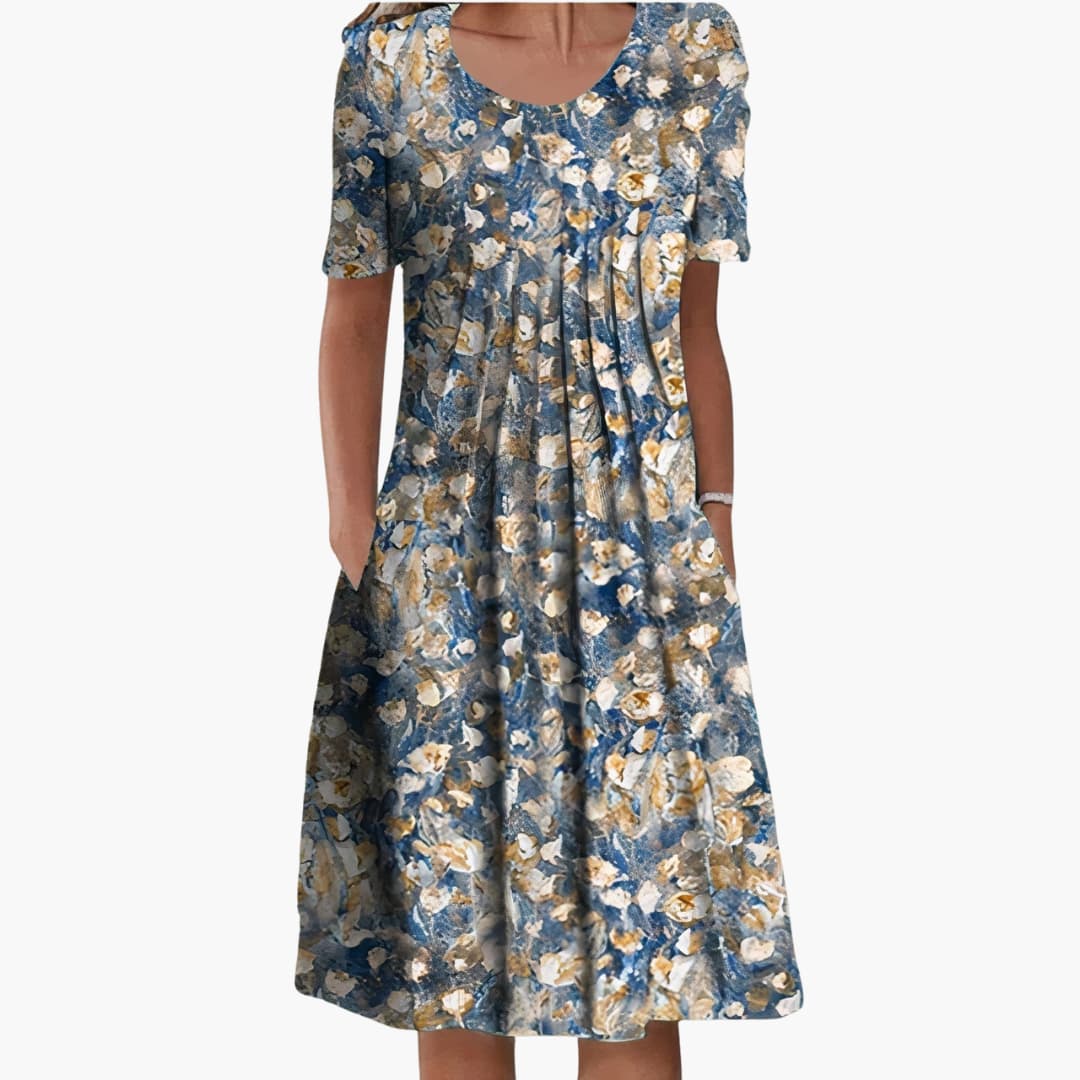 MW | Damen Sommer-Midikleid mit Blumendruck und kurzen Ärmeln