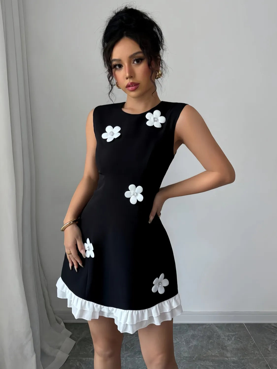 MW | Blume Rundhalsausschnitt Ärmelloses Kleid