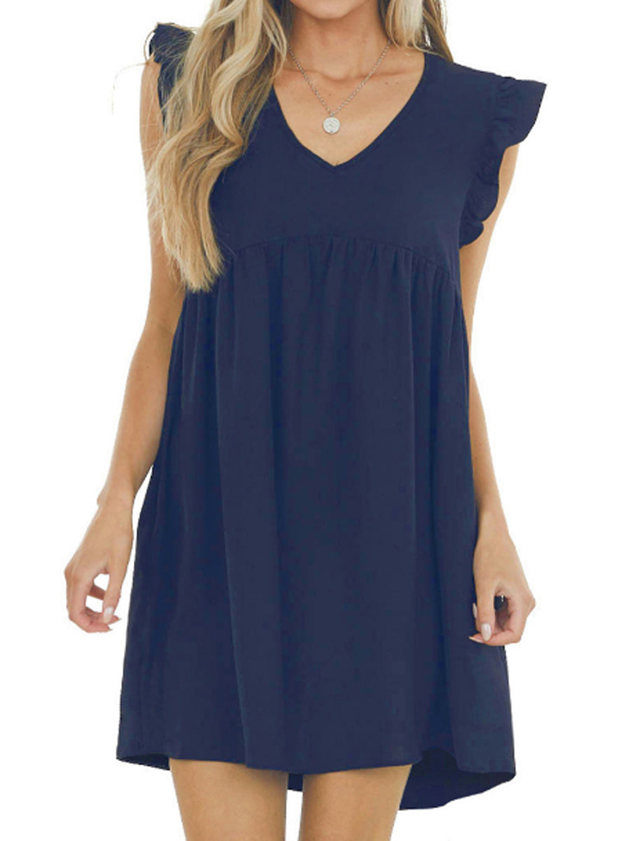 MW | Babydoll Ruffle V-Ausschnitt Krepp-Minikleid