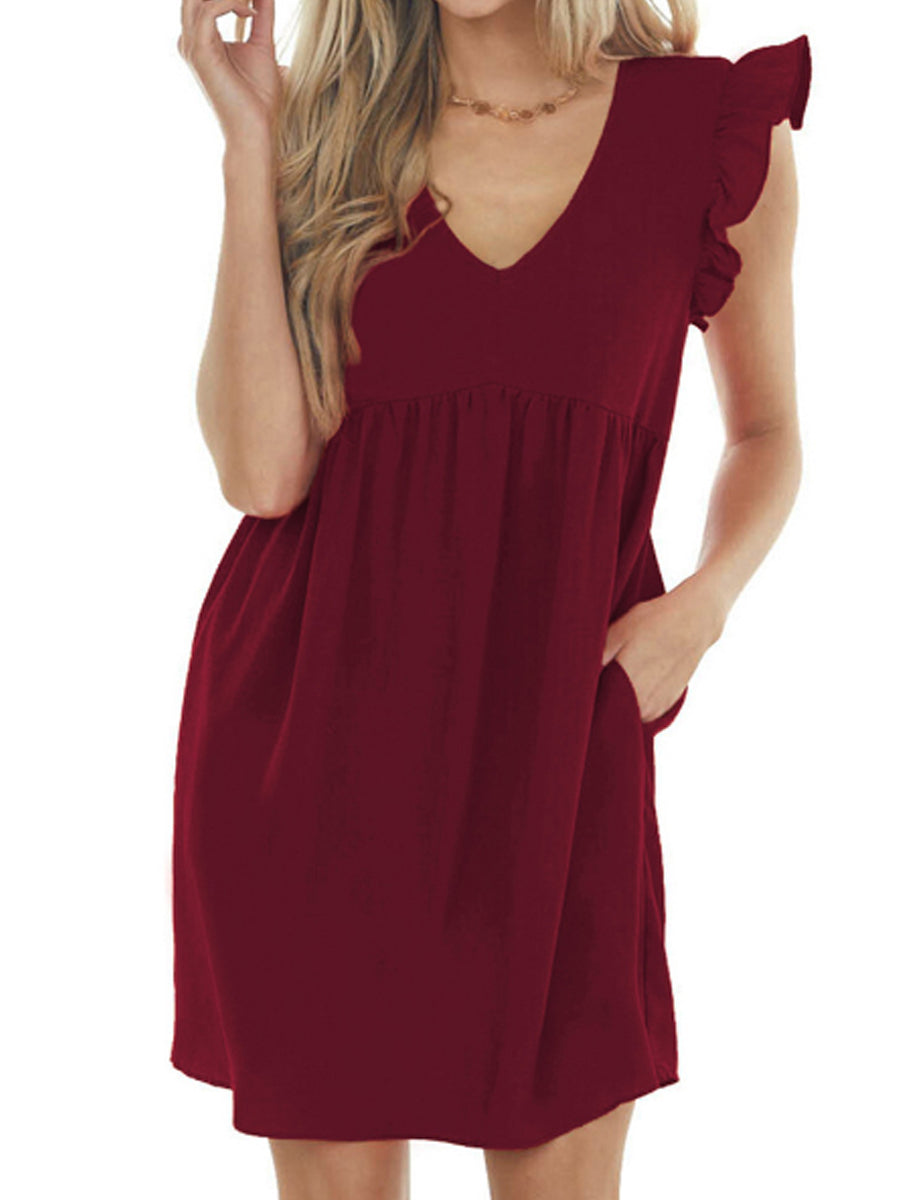 MW | Babydoll Ruffle V-Ausschnitt Krepp-Minikleid