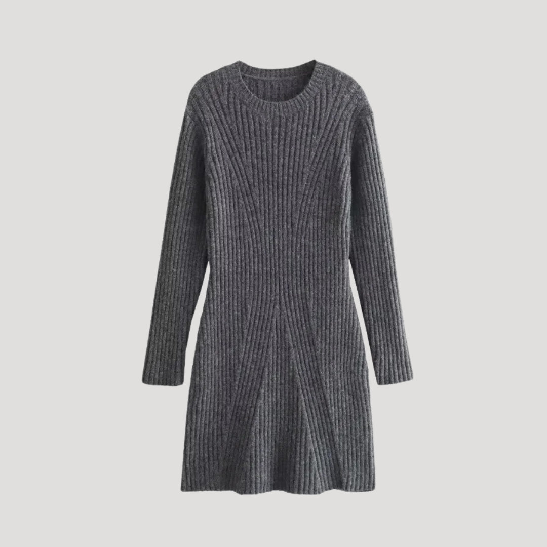 MW | Damen Rippenstrick Langarm Pullover Minikleid