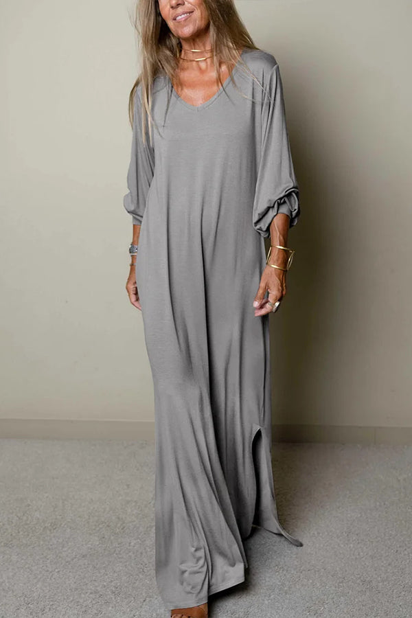 MW | Damen Lässiges Maxikleid mit V-Ausschnitt