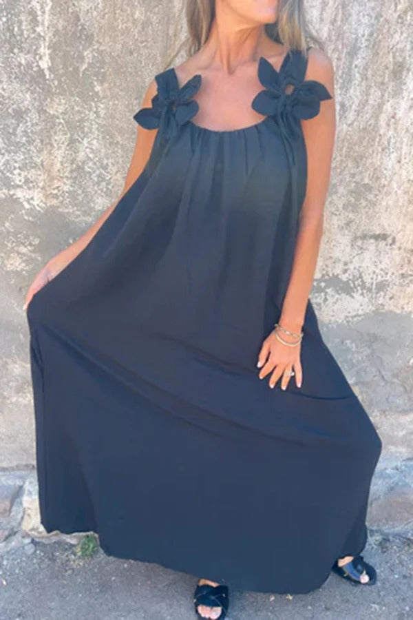 MW | Solid Floral Verschönertes Ärmelloses Lose Maxi Kleid