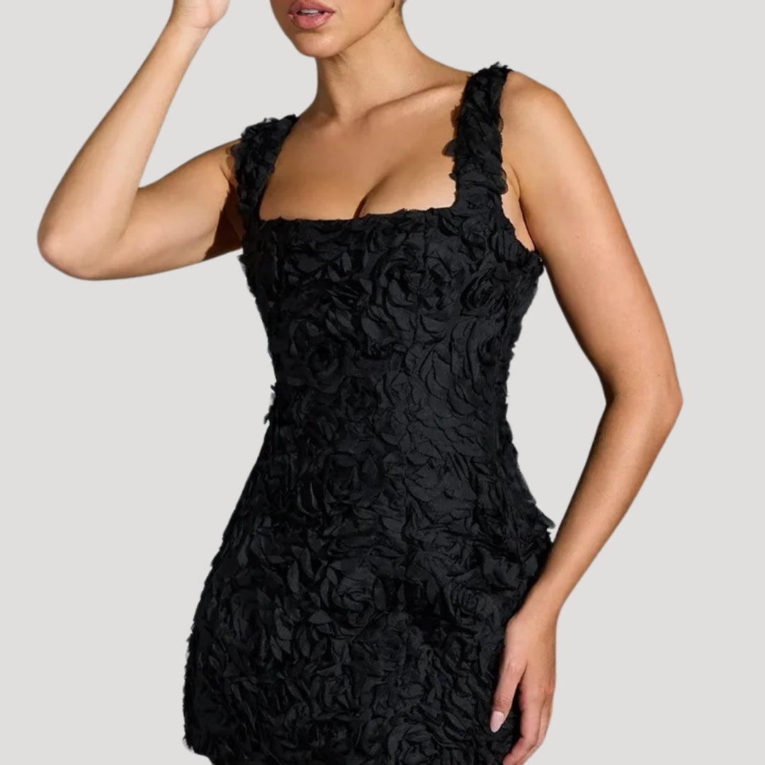 MW | Women's floral Mini-Kleid quadratischen Hals Korsett zurück