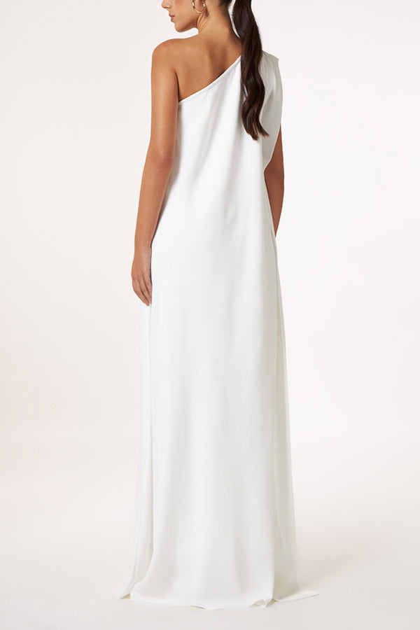MW | Zeitloser Charme Ein-Schulter A-Linie Elegantes Maxikleid