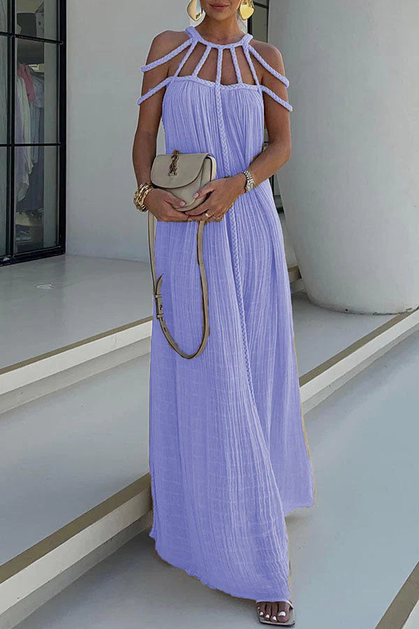 MW | Modern und anspruchsvoll Leinenmischung Drapierte Zöpfe Cover Up Maxikleid