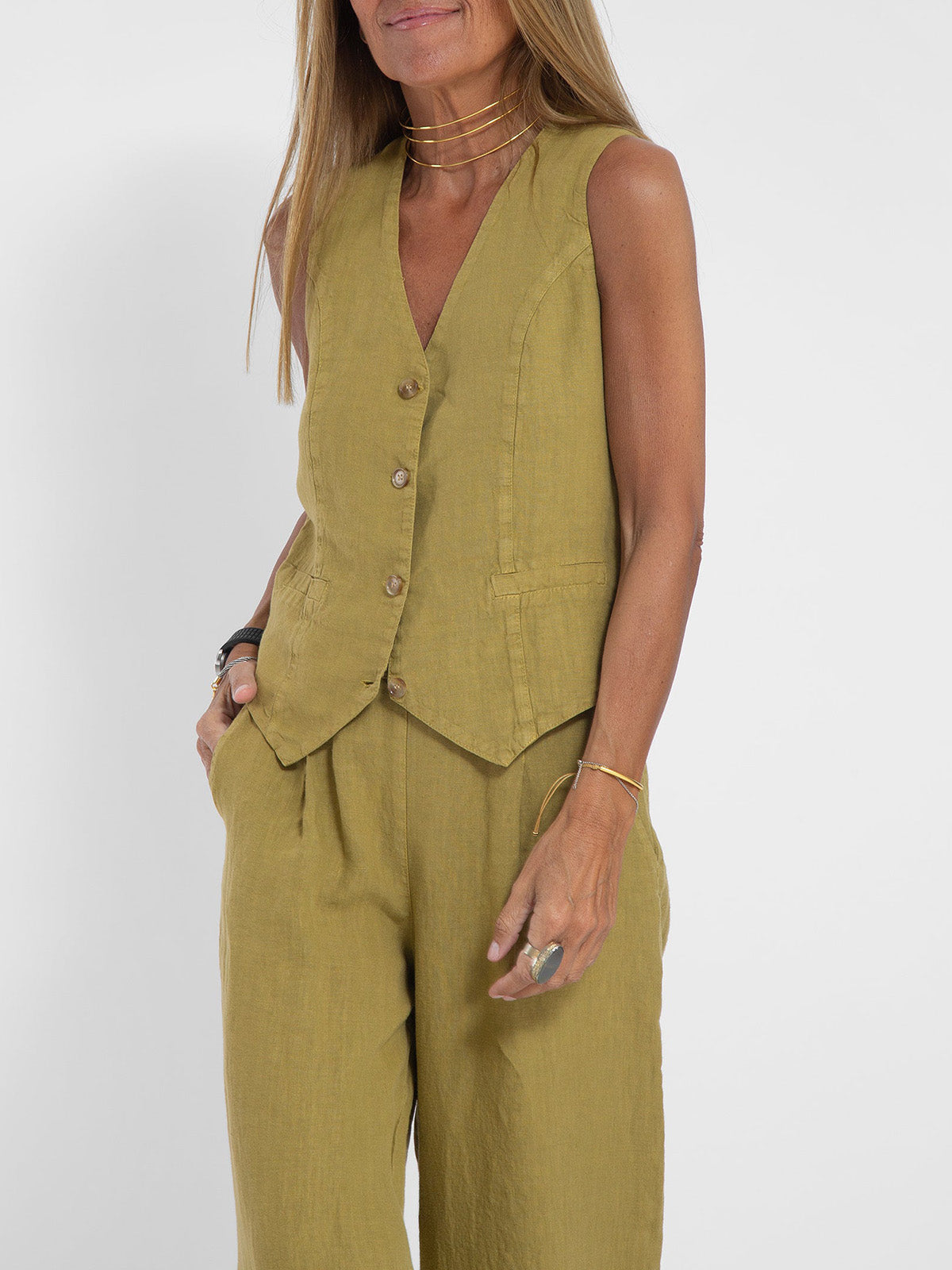 MW | Geknöpfte Weste & Hose mit weitem Bein Set