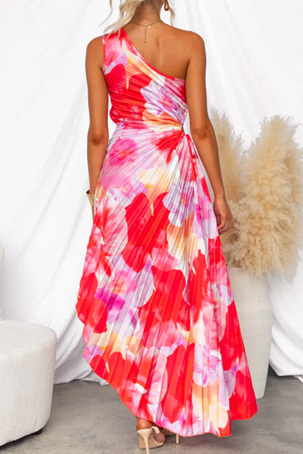 MW | One Shoulder Ärmelloses Asymmetrisches Maxikleid mit Plissee