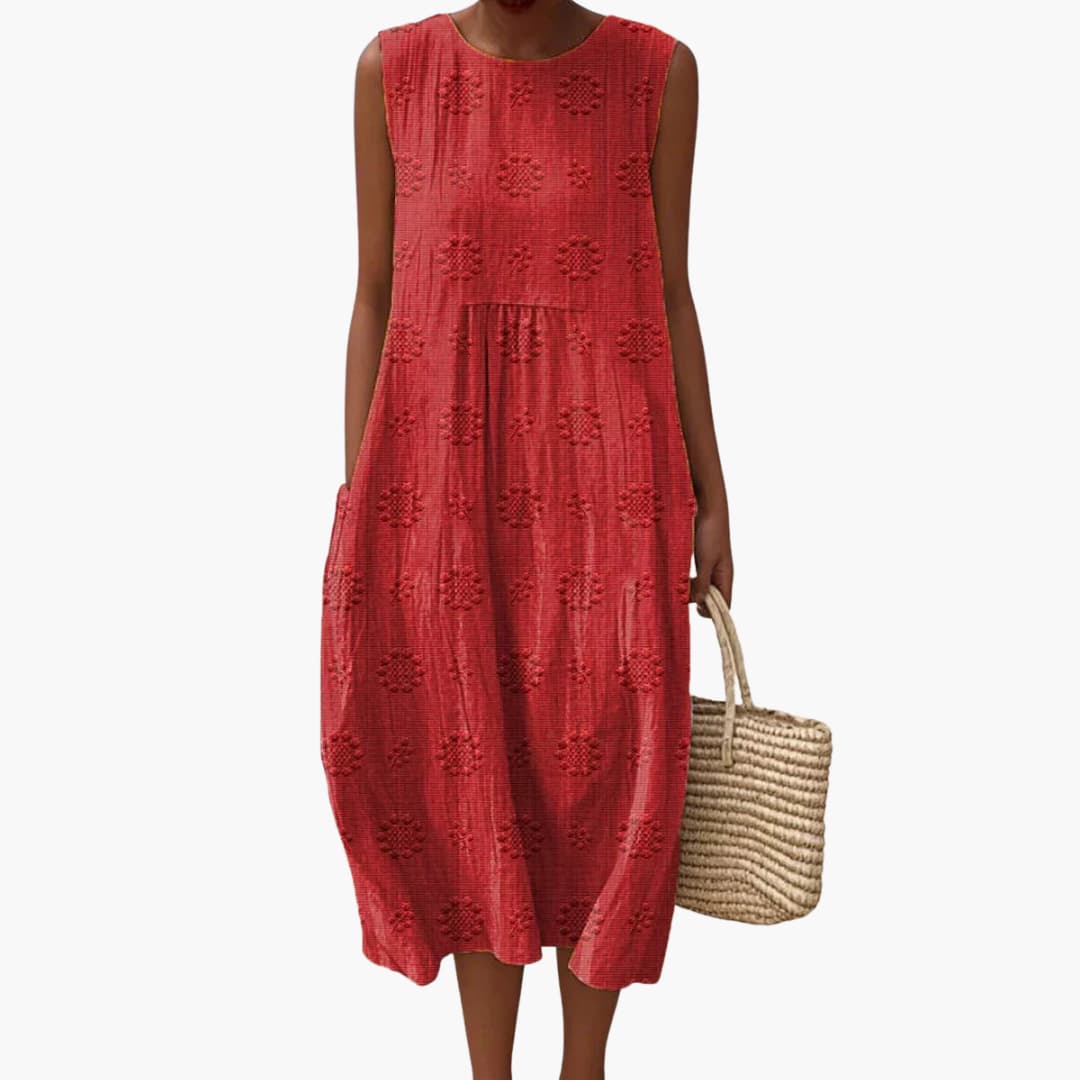 MW | Women's ärmelloses Sommer-Midikleid mit Seitentaschen