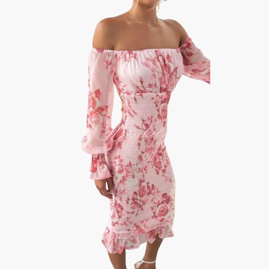 MW | Sommerliches Midikleid für Damen mit Blumendruck und transparenten Ärmeln