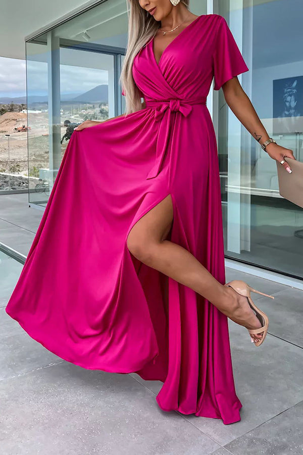 MW | Call Me Confident Glitter Fabric Belted Slit Maxikleid