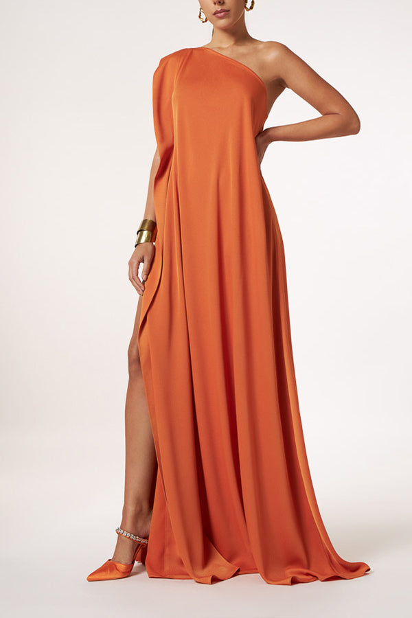 MW | Zeitloser Charme Ein-Schulter A-Linie Elegantes Maxikleid