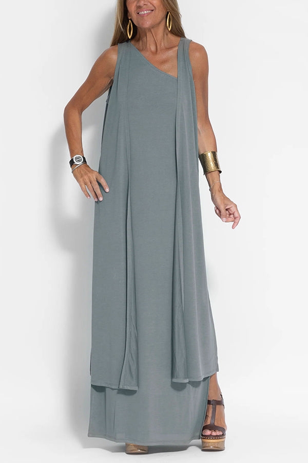 MW | Makellos und frei Ein-Schulter-Maxi-Kleid mit entspanntem Schlitz