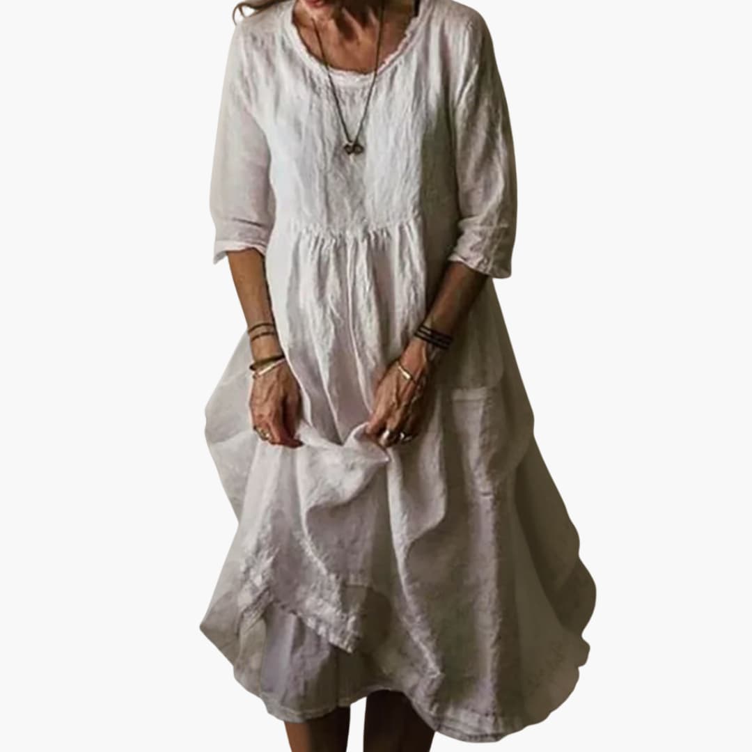 MW | Damen Sommer Midikleid mit 3/4 Ärmeln und Falten