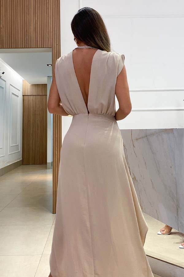 MW | Allure Tie-Front Plunge V-Ausschnitt High Low Maxi Kleid