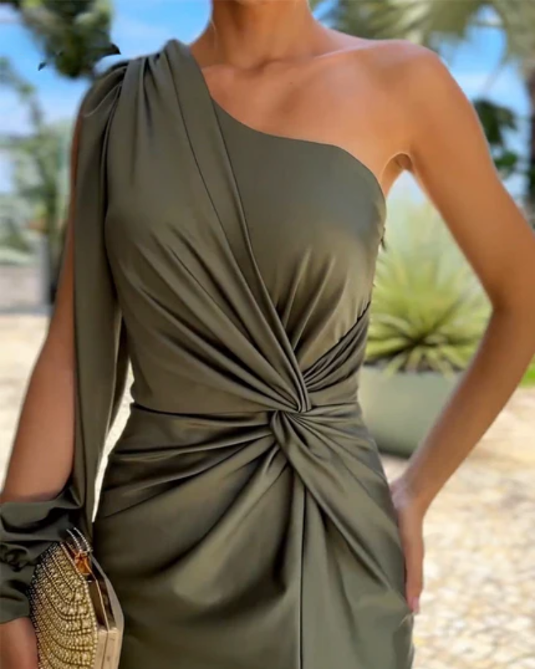 MW | Asymmetrisches gerüschtes Bandage Midikleid