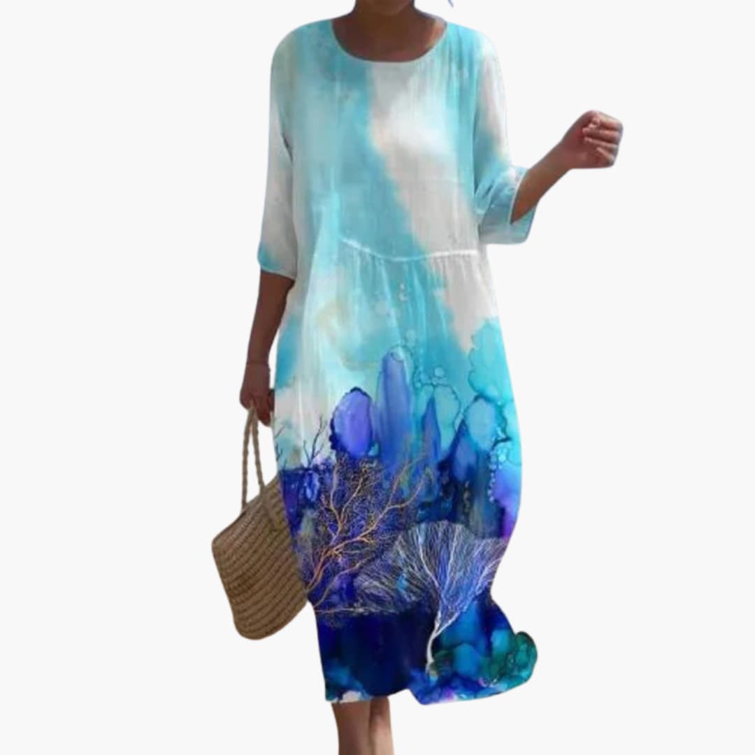MW | Damen geblümtes Midikleid mit 3/4 Ärmeln für den Sommer