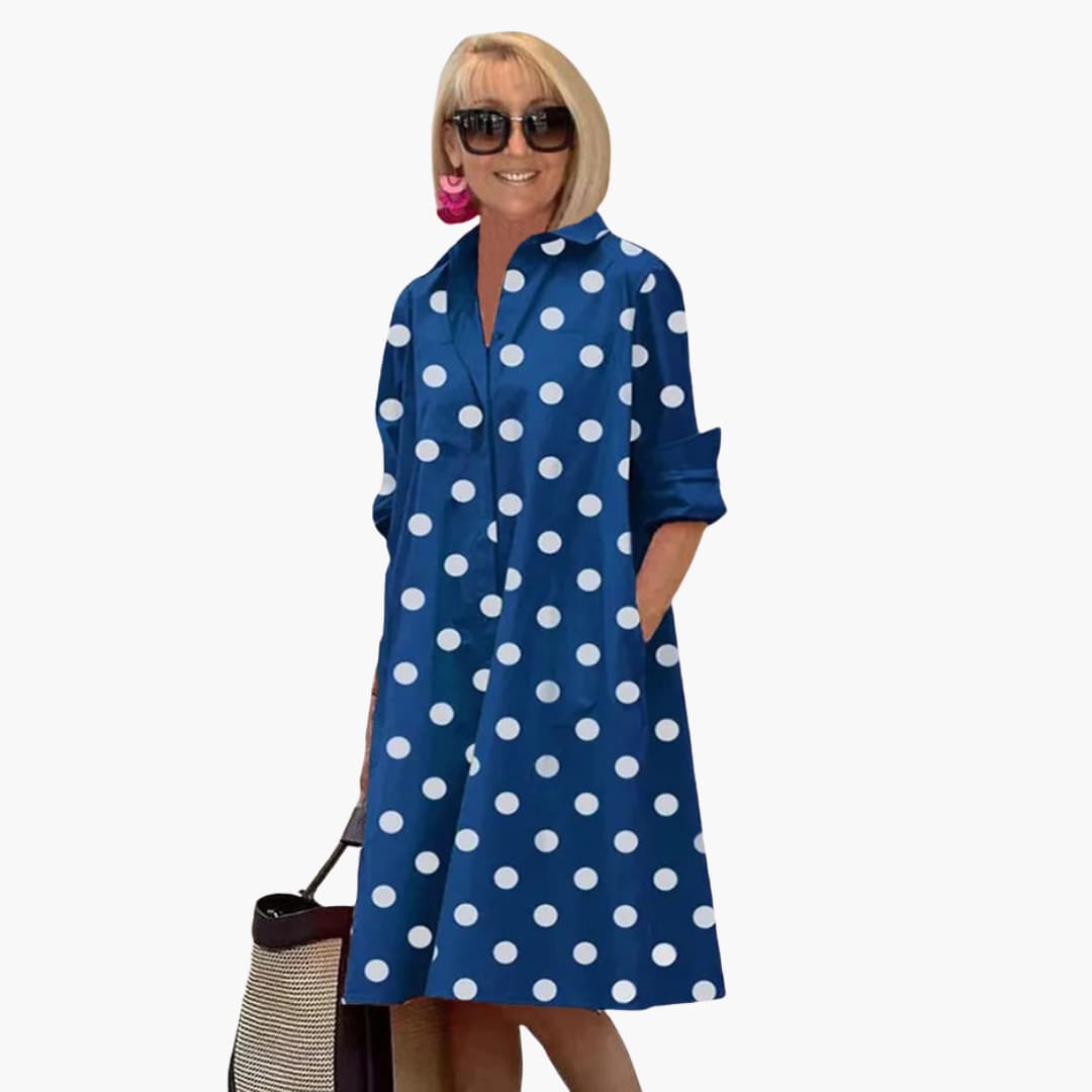 MW | Damen Midikleid mit langen Ärmeln und Polka-Dot-Print