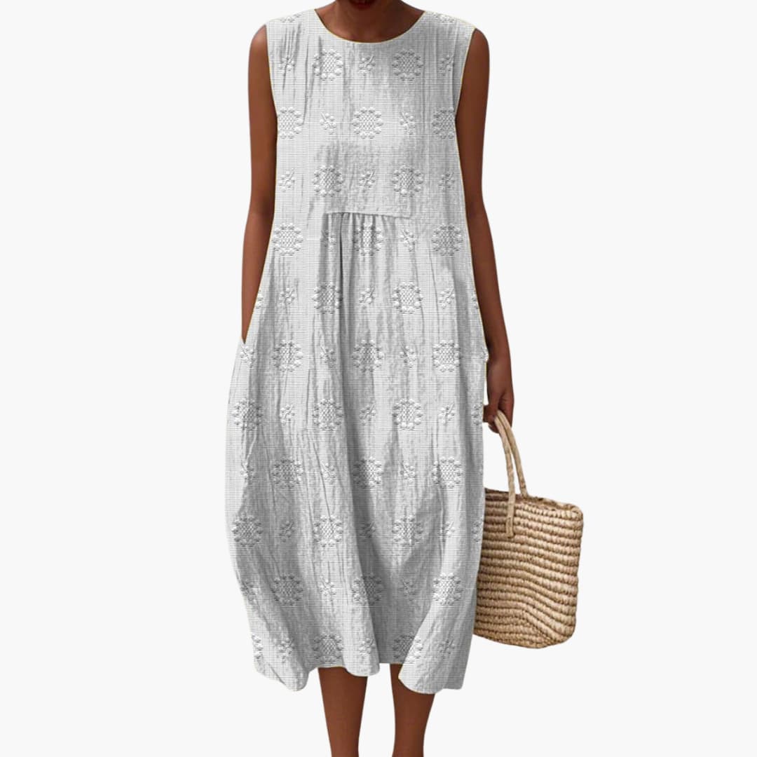 MW | Women's ärmelloses Sommer-Midikleid mit Seitentaschen