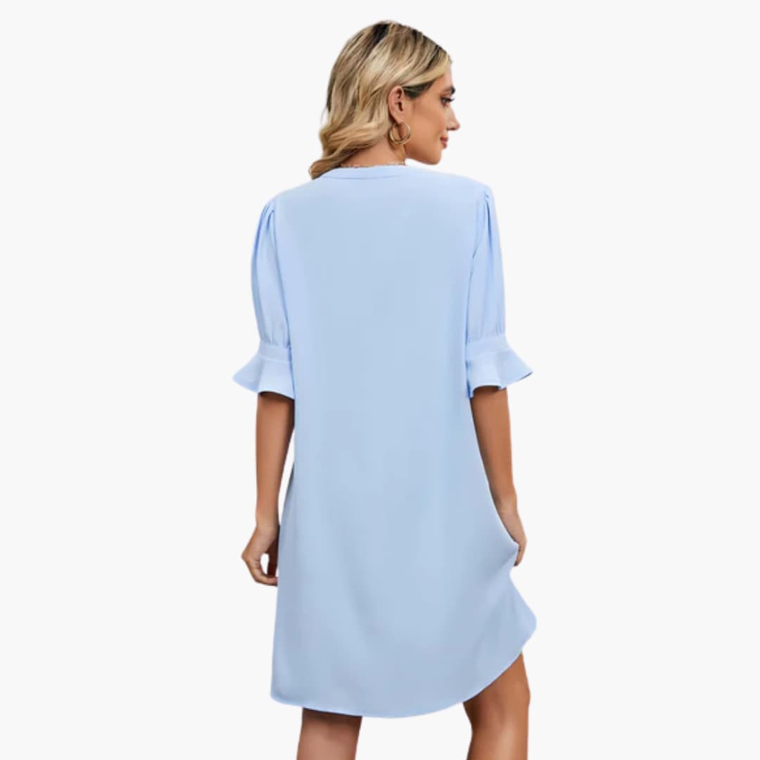MW | Damen Midikleid mit V-Ausschnitt und halben Ärmeln für den Sommer