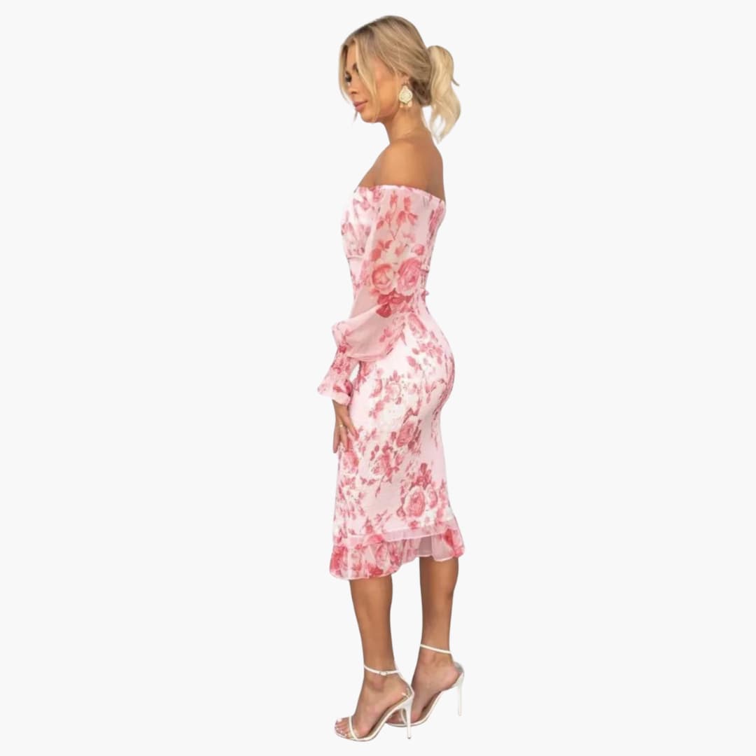 MW | Sommerliches Midikleid für Damen mit Blumendruck und transparenten Ärmeln