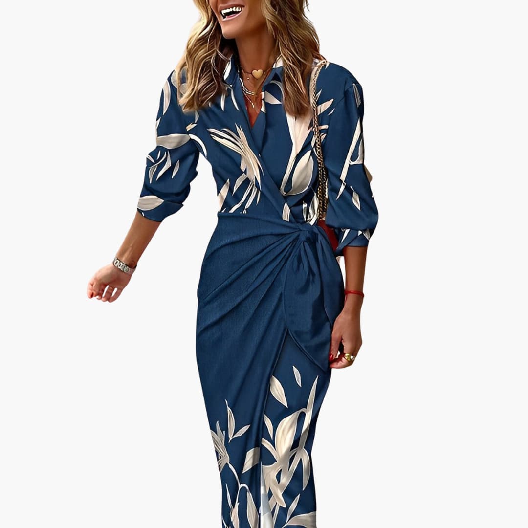 MW | Damen Sommer-Midikleid mit Seitenknoten und Streifenprint