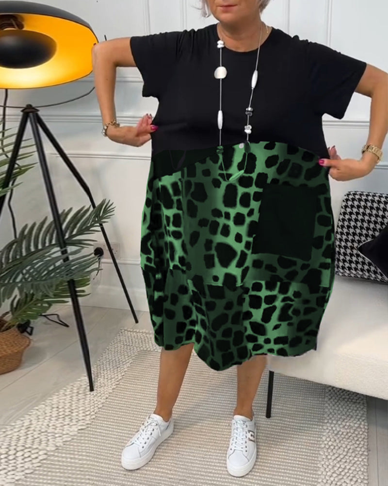 MW | Stilvolles kurzärmeliges Midikleid mit Leopardenmuster