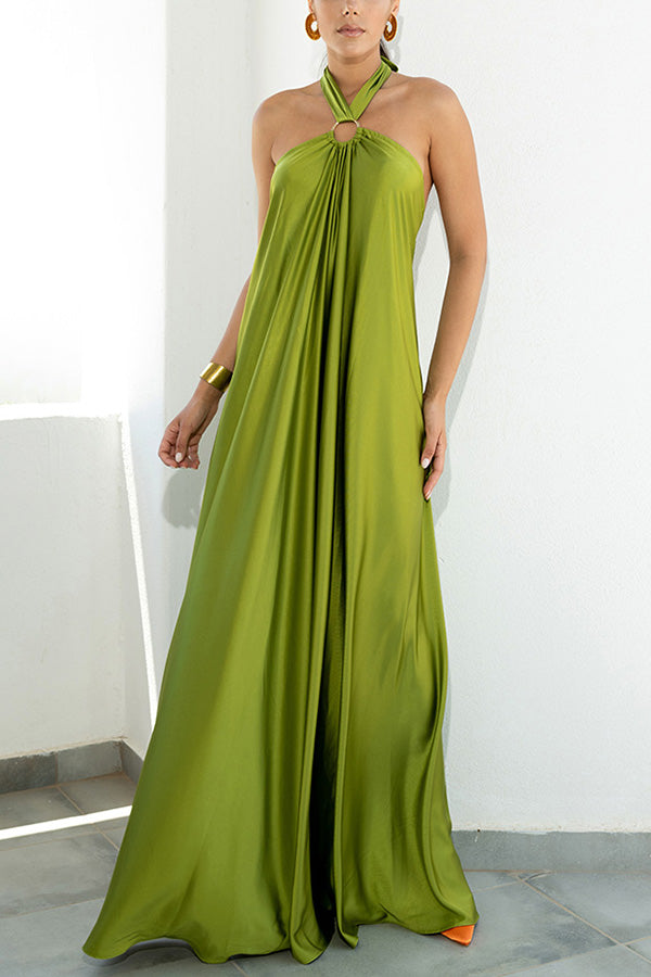 MW | Elegant und fabelhaft Satin Halter Rückenfrei Party / Berufung Maxi Kleid