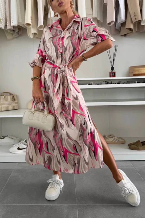 MW | Elegant Ease Satin Bedrucktes Midikleid mit Taille