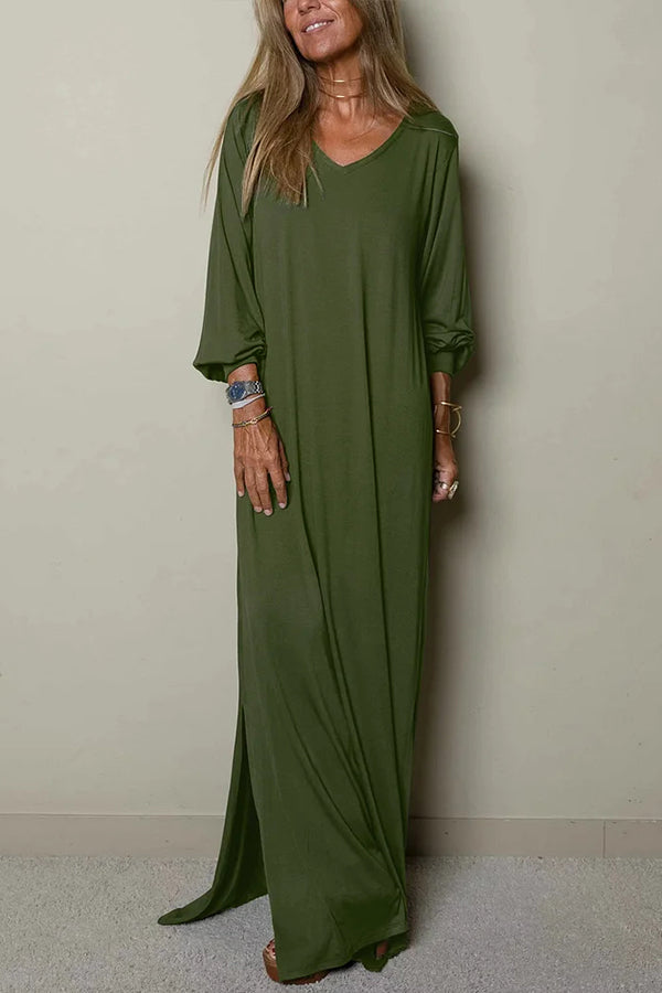 MW | Damen Lässiges Maxikleid mit V-Ausschnitt