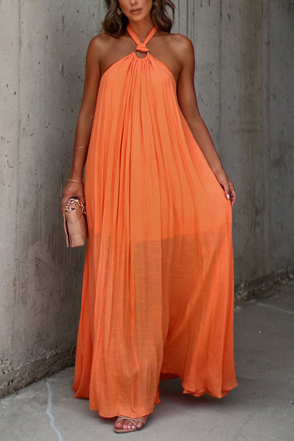 MW | Nolah Maxikleid mit V-Ausschnitt und plissiertem Neckholder