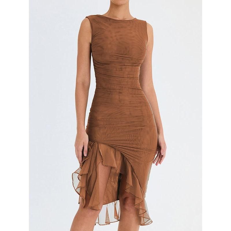 MW | Elegantes rückenfreies Midikleid mit Rüschen