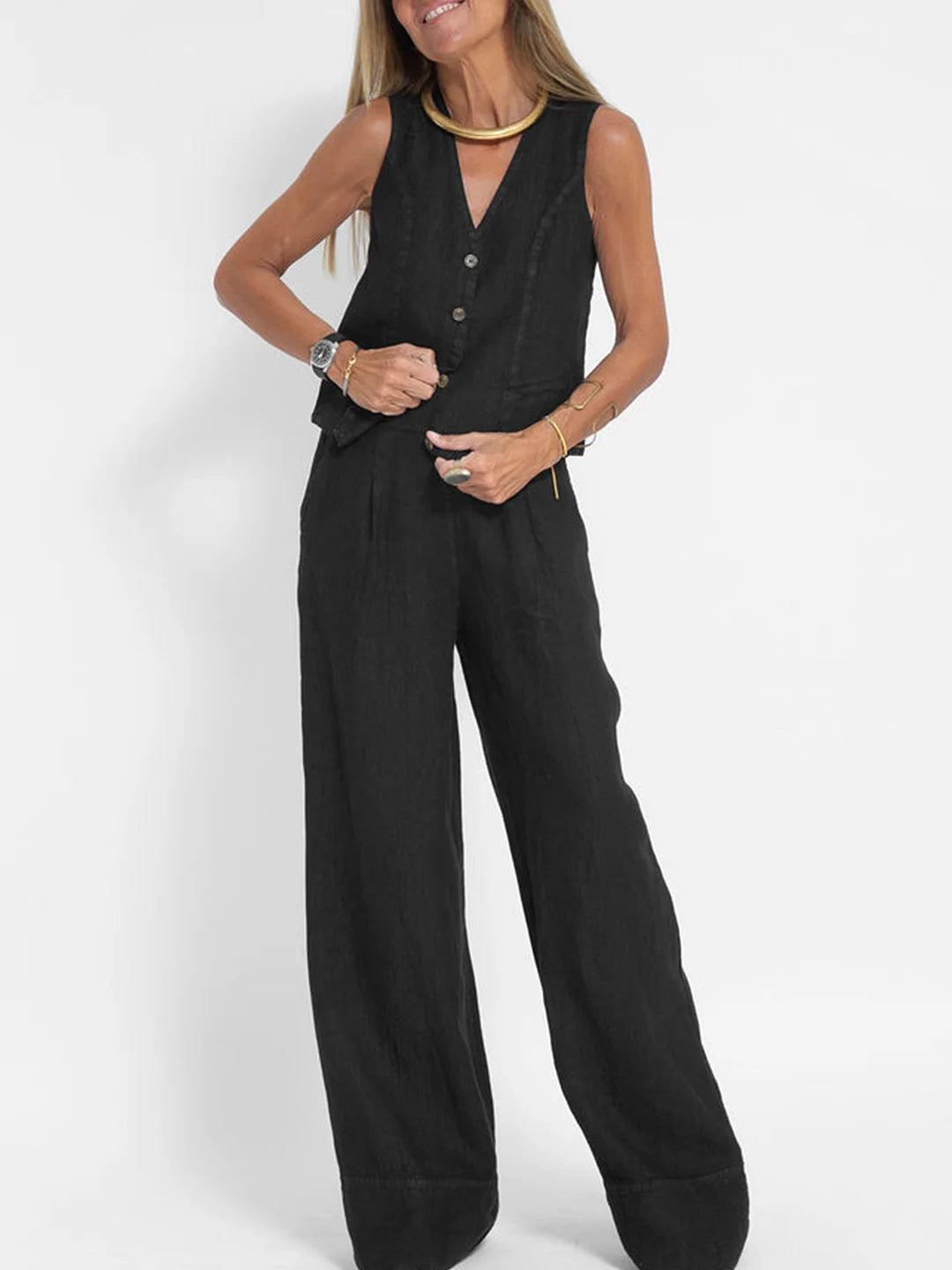 MW | Geknöpfte Weste & Hose mit weitem Bein Set