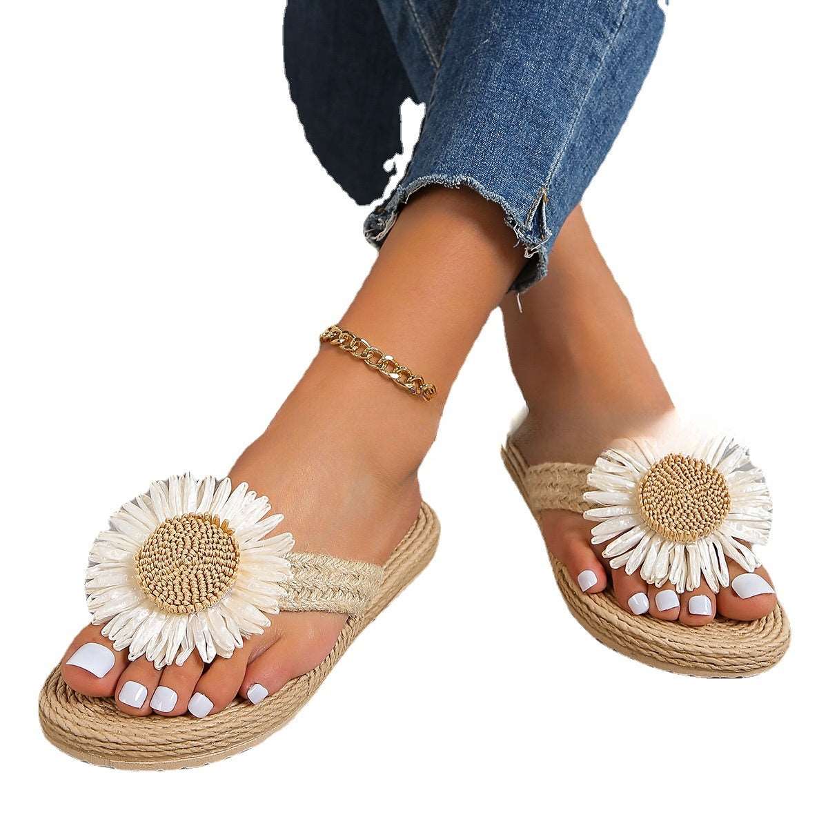 MW | Frauen flache lässige böhmische Sandalen mit Blume