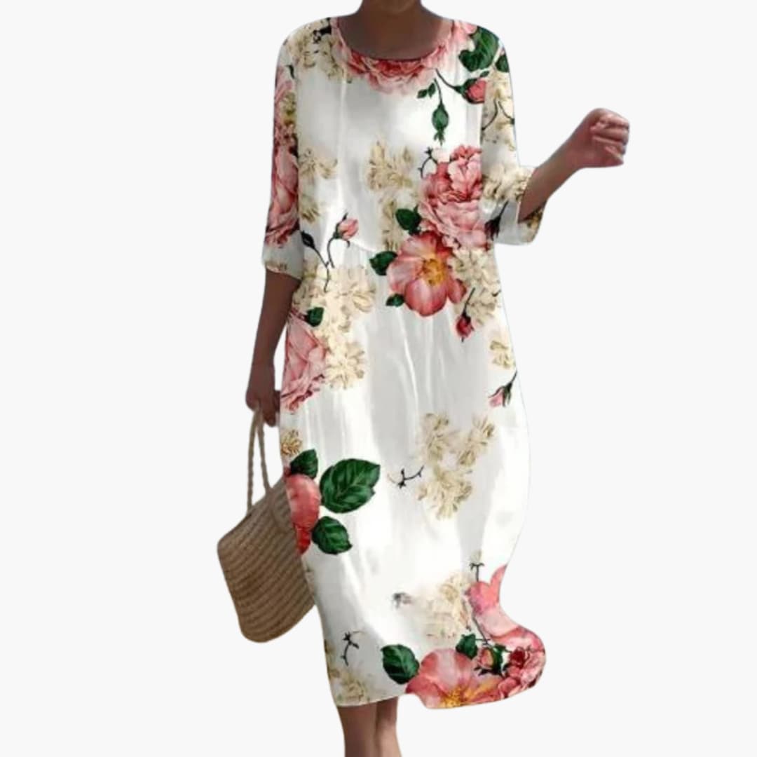 MW | Damen geblümtes Midikleid mit 3/4 Ärmeln für den Sommer