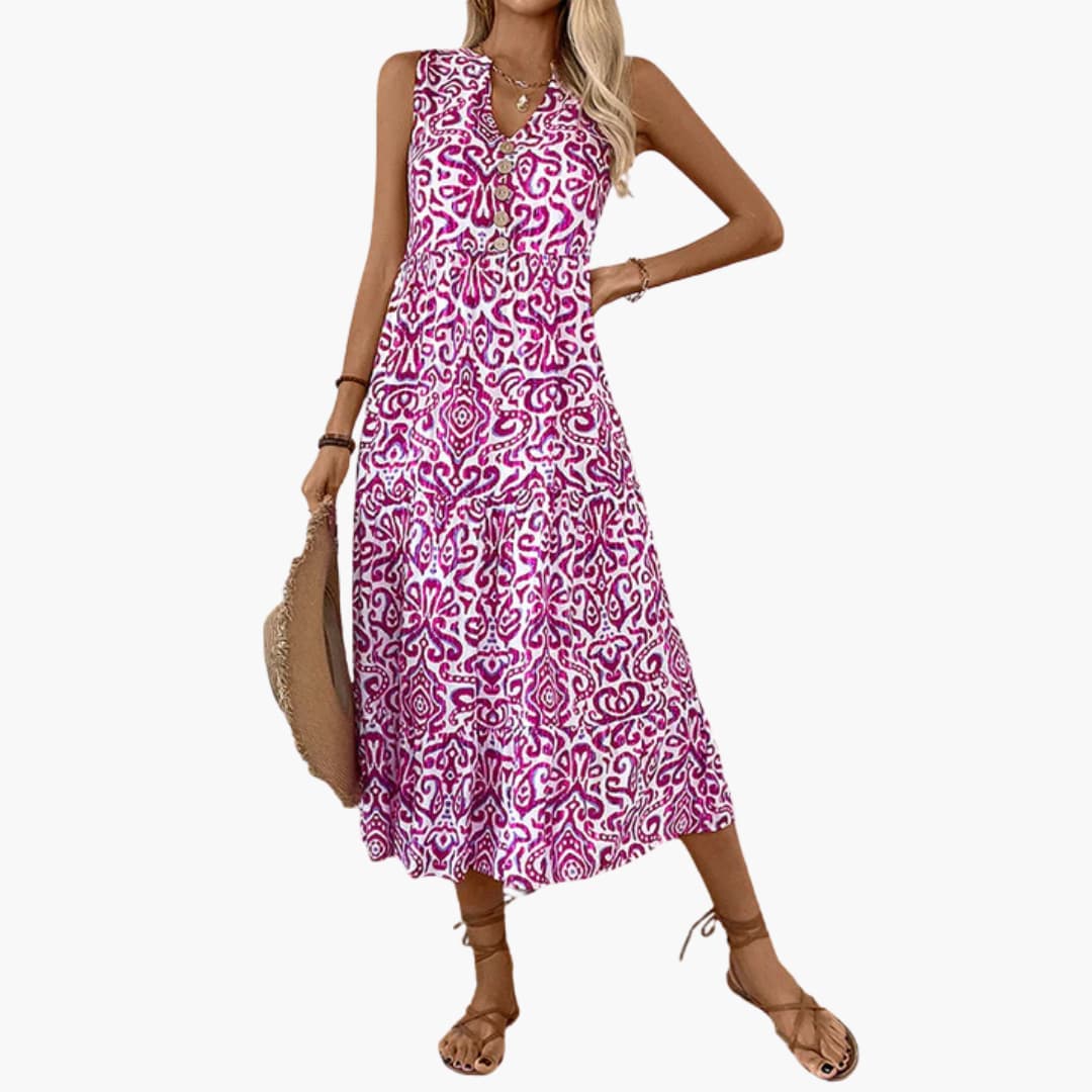 MW | Women's ärmelloses Sommer-Midikleid mit Blumendruck