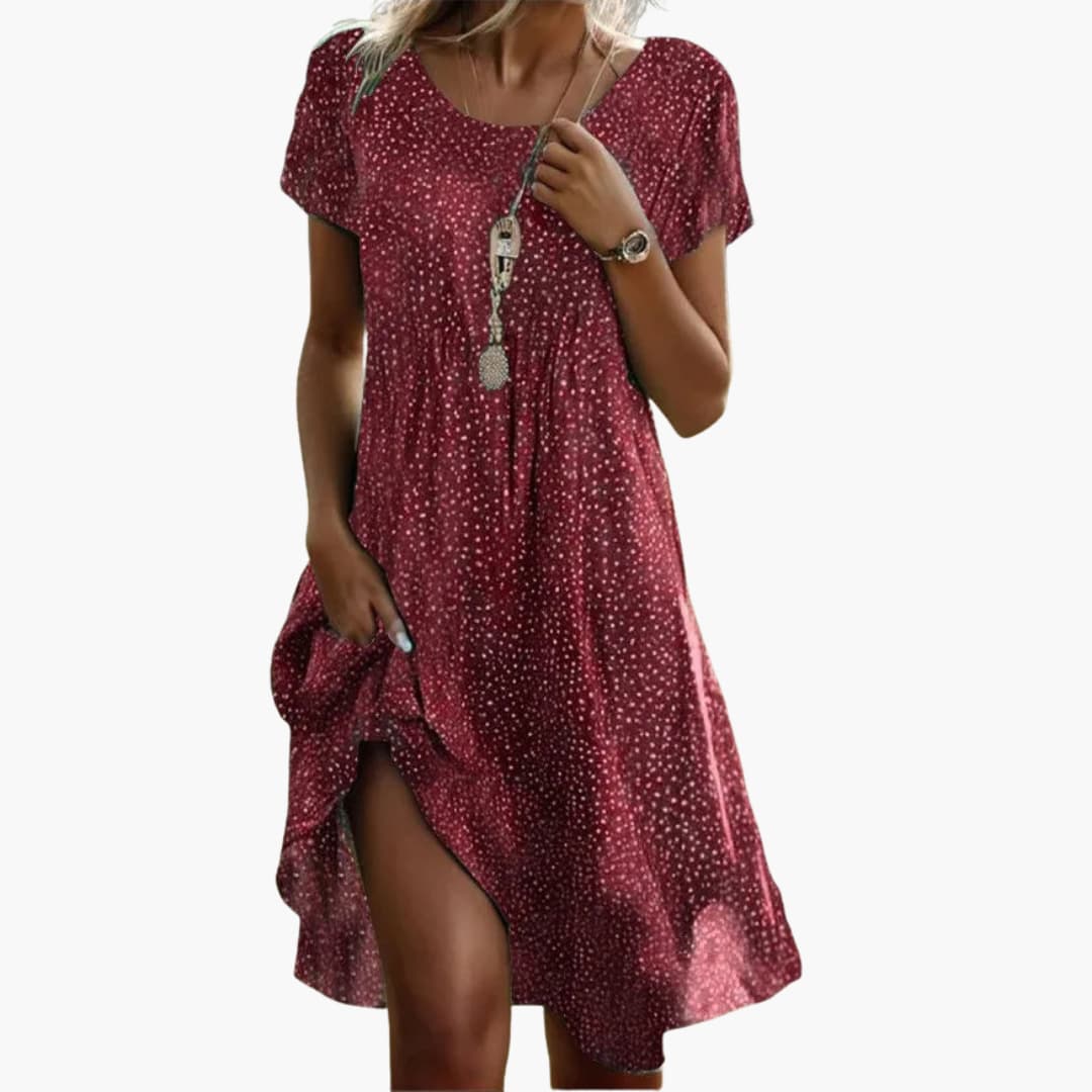 MW | Damen Boho Midikleid mit Taschen und kurzen Ärmeln