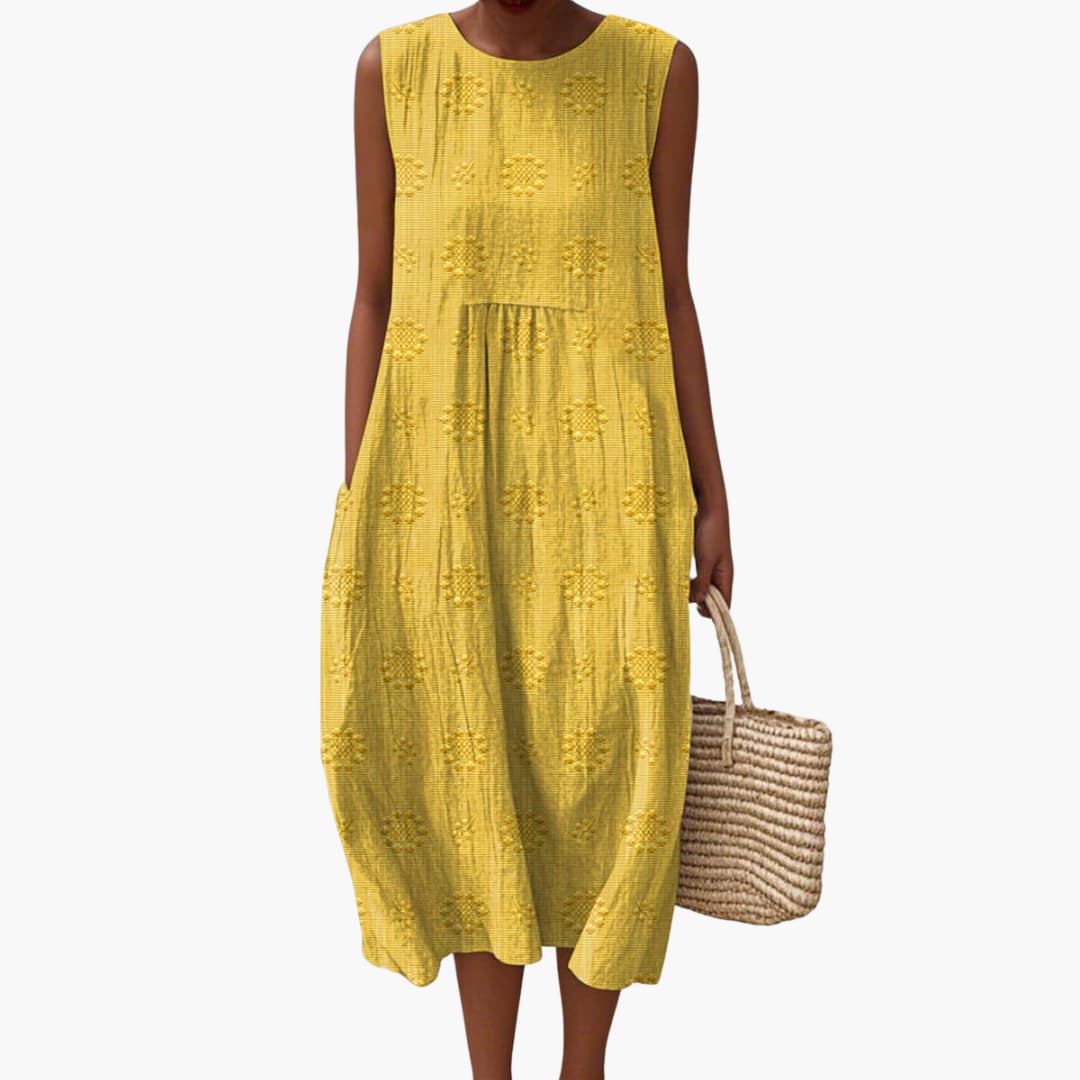 MW | Women's ärmelloses Sommer-Midikleid mit Seitentaschen