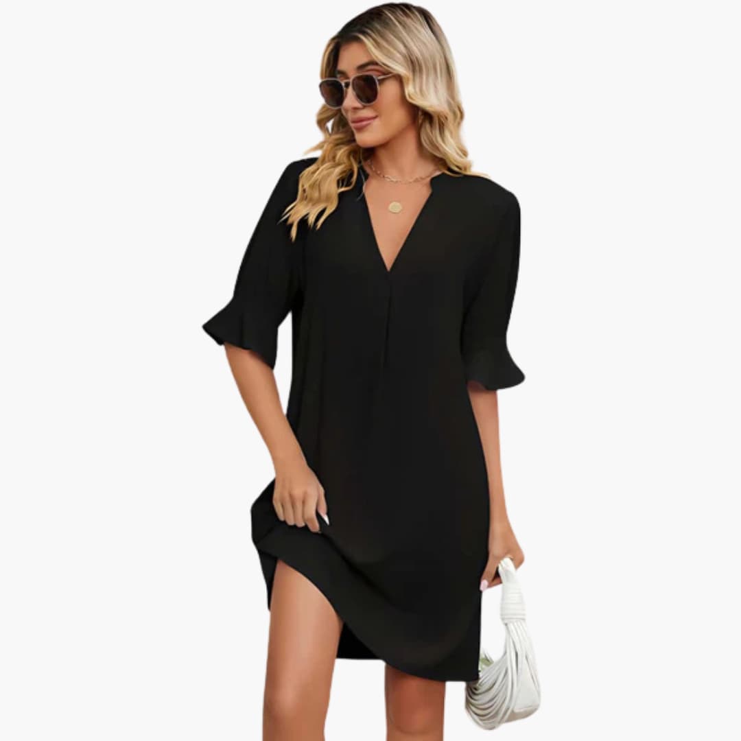 MW | Damen Midikleid mit V-Ausschnitt und halben Ärmeln für den Sommer