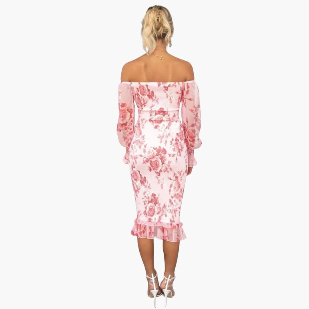 MW | Sommerliches Midikleid für Damen mit Blumendruck und transparenten Ärmeln