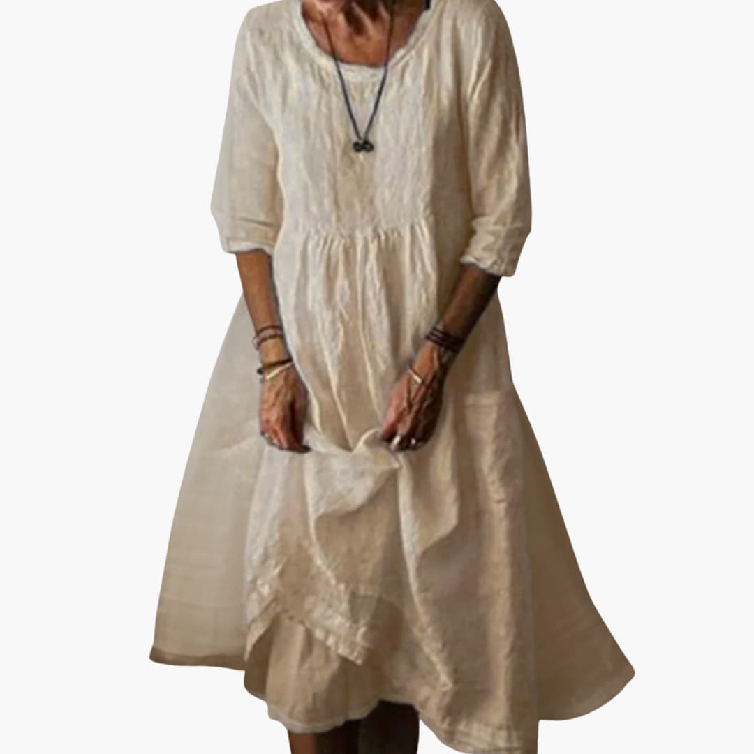 MW | Damen Sommer Midikleid mit 3/4 Ärmeln und Falten