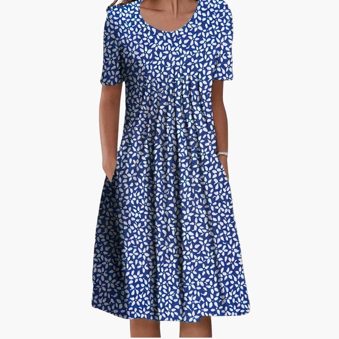 MW | Damen Sommer-Midikleid mit Blumendruck und kurzen Ärmeln